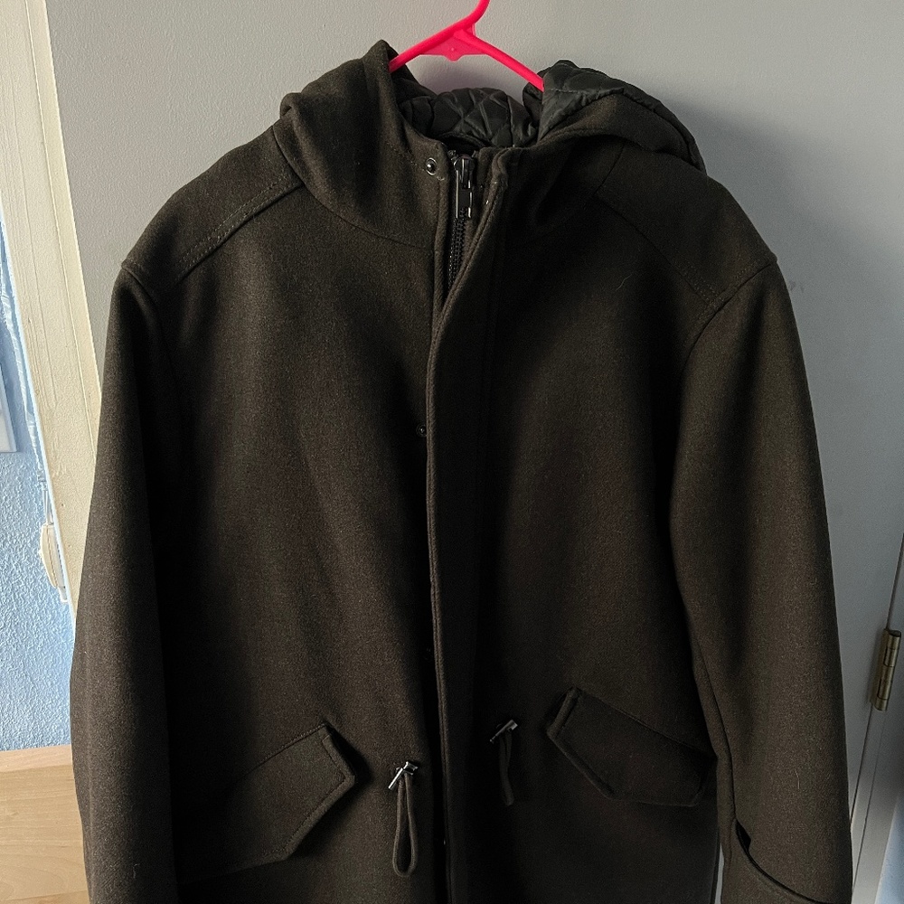 Topman Coat in Khaki/Dark Green